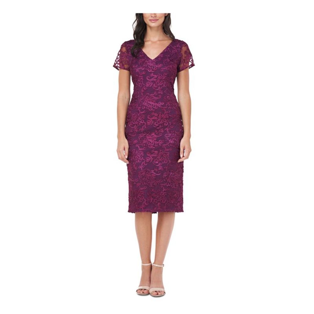 JS COLLECTION Womens Burgundy Sleeveless V Neck Midi Evening Sheath Dress 14